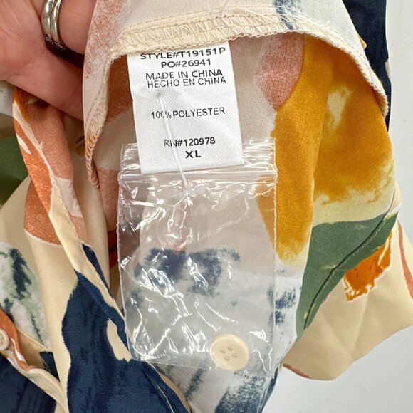 Entro Tan Floral Balloon Long Sleeve Button Front Relaxed Boho XL Blouse NWT - Picture 6 of 10